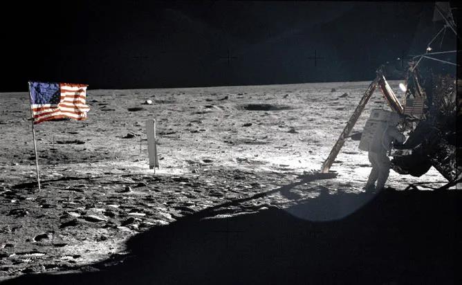  This is one of the few photos that show Armstrong during the moonwalk